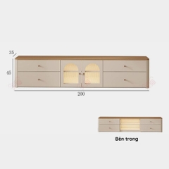 Combo Kệ Tivi, Tủ Đứng Và Bàn Trà Cánh Kính Sóng Thanh Lịch 200x35x45cm Yapi-923