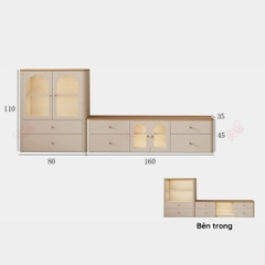 Combo Kệ Tivi, Tủ Đứng Và Bàn Trà Cánh Kính Sóng Thanh Lịch 200x35x45cm Yapi-923