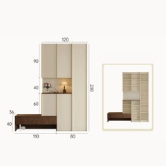 Tủ Giày Có Ghế Ngồi Phong Cách Hiện Đại Tối Giản, Vân Gỗ Sọc 210x36x200cm Yapi-328