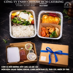 191125 Set Lunch Zestful- Cơm cá hồi nướng sốt cam, gà lúc lắc/ Grilled salmon with orange sauce, and stir fried chicken with rice