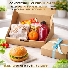 150126 Breakfast Box Vigor - Hamburger 120gr, Trái cây, Nước