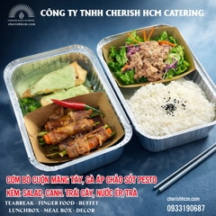 031125 Cơm bò cuộn măng tây, gà áp chảo sốt pesto/ Beef wrapped asparagus, chicken with pesto sauce and rice