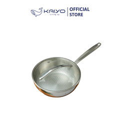 Chảo đúc inox 3 lớp thân đáy liền dập nổi Kaiyo, sâu lòng có vung kính size 24cm [mã KIW-6735]