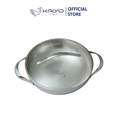 Chảo đúc inox 3 lớp đáy liền dập nổi Kaiyo sâu lòng, 2 tay cầm, vung kính size 28cm [mã KIW-6766]