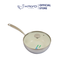 Chảo inox chống dính Ceramic Kaiyo, sâu lòng có vung kính size 24cm [mã KNW-6698]