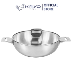 Chảo inox 3 lớp đáy liền sâu lòng Tri-Ply Kaiyo 2 tay cầm, size 26cm