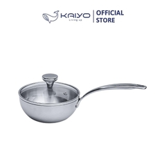 Chảo đúc inox sâu lòng 3 lớp đáy liền Tri-Ply Kaiyo size 18cm, có vung kính