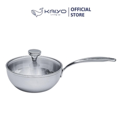 Chảo đúc inox sâu lòng 3 lớp đáy liền Tri-Ply Kaiyo size 24cm, có vung kính