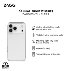 Ốp lưng iPhone 17 Series - ZAGG ESNTL - Clear