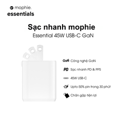 Sạc mophie Essentials 45W 1C GaN White - 409917978