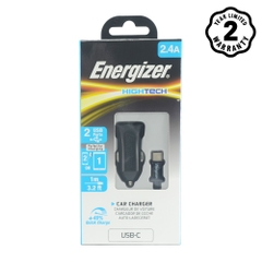 Sạc Ô Tô Energizer 2.4A 2USB + Kèm cáp USB Type-C 2.0 - DCA2BHC23