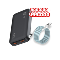 Sạc 9FIT Slim PD 65W 2C GaN Black Tặng Cáp từ tính tự cuộn 9FIT USB-C to USB-C 1M