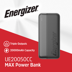 Sạc dự phòng Energizer 20,000mAh sạc 3 thiết bị - UE20050CCBK
