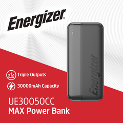 Sạc dự phòng Energizer 30000mAh 15W, sạc đa cổng UE30050CC, bảo hành 1 đổi 1 - Hàng chính hãng