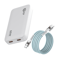 Sạc 9FIT Slim PD 65W 2C GaN Black + Cáp từ tính tự cuộn 9FIT USB-C to USB-C 1M