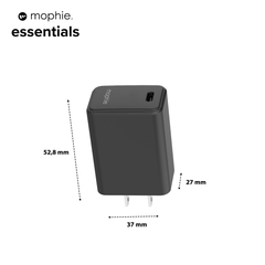 Combo cáp sạc 30w Mophie Essentials cốc 1 cổng C và dây cáp c to lightning 1M - Đen