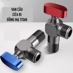 Van Cầu Chữ F, Tay Đỏ, Lõi Van Bi, Cửa Xả Nước Mở Hoàn Toàn, Thân Đồng Mạ Titan