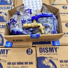 Vòi Nước Đồng 21 DN15 Dismy, Ren 1/2, Vòi Đồng Tay Xanh Gạt 2 Chiều, Đầu Vòi Ren Lắp Dây Máy Giặt, Size 21