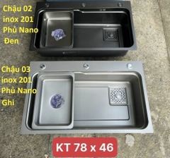 Chậu Rửa Bát 1 Hố To, Inox 201, Phủ Nano Chống Xước, KT 78x46