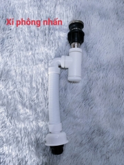 Xi Phông Nhấn, Lắp Chậu Bàn Đá, Chậu Kính, Đầu Inox 304 Bóng, Đuôi Chun PVC Trắng