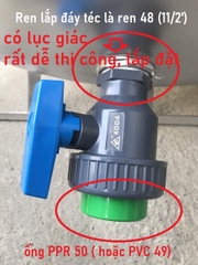 Van Nhựa PPR Rắc Co RN 49 Xả Đáy Bồn Nước, Lắp Ống Nhiệt 50 PPR, Ren Ngoài 49, KODA (BH2 Năm Đổi Mới)