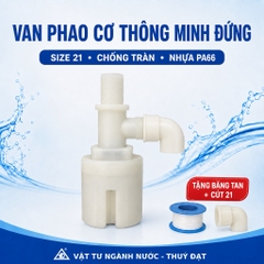 Van Phao Cơ Thông Minh Đứng Size 21, Phao Cơ Chống Tràn Nước Téc Bồn, Kèm Tặng Băng Tan 3m + Cút Ren 21, Nhựa PA66 (Polylmer) Độ Bền Cao, BH 2 Năm, Đổi Mới