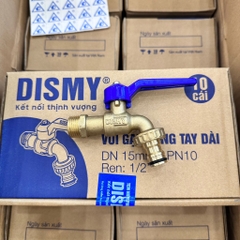 Vòi Nước Đồng 21 DN15 Dismy, Ren 1/2, Vòi Đồng Tay Xanh Gạt 2 Chiều, Đầu Vòi Ren Lắp Dây Máy Giặt, Size 21