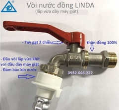 Vòi Nước Đồng 21 Linda, Tay Gạt Thông Minh 2 Chiều, Đầu Vòi Lắp Máy Giặt Và Khớp Nối Nhanh