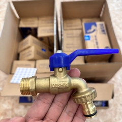 Vòi Nước Đồng DN20 Dismy, Ren 3/4, Vòi Đồng Tay Xanh Gạt 2 Chiều, Đầu Vòi Ren Lắp Dây Máy Giặt, Size 27