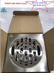 Thoát Sàn 12x12 Nhà Tắm LINDA, Chất Liệu Inox 304, Ga Chống Hôi, Dày 2 Li, Lắp Vừa Ống 60,76,90,110