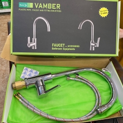 Vòi Rửa Bát 1 Lỗ Nóng Lạnh,  Vòi Cắm Chậu Rửa Bát Kèm 2 Dây Cấp, Đồng Mạ Crom, TD