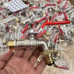 Vòi Nước Đồng 21 VYKO – Tay Gạt, Thân Đồng, Mõm Đồng Loại Dày, Đầu Vòi Lắp Nhanh Cho Dây Máy Giặt Và Khớp Nối Nhanh Cho Dây Mềm Tưới