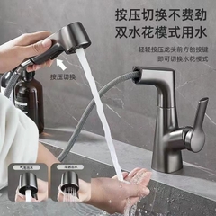 Vòi Chậu Nóng Lạnh, Chất Liệu Đồng Mạ Nano Xám, Đầu Vòi Rút, Mẫu Mới 2023