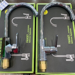 Vòi Rửa Bát 1 Lỗ Nóng Lạnh,  Vòi Cắm Chậu Rửa Bát Kèm 2 Dây Cấp, Đồng Mạ Crom, TD