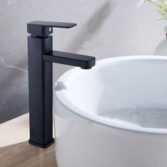Vòi Chậu Sứ Cao, Vòi Lavabo Nóng Lạnh, Chất Liệu Đồng, Sơn Tĩnh Điện Đen, Bao Gồm 2 Dây Cấp NL, 4002D - Đen