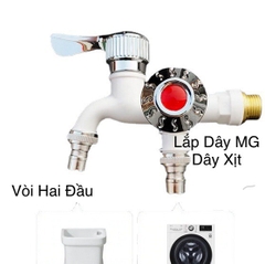 Vòi Nhựa Trắng, Tay Vặn Mạ Crom, Hai Đầu Vòi, Chân Ren Mạ Đồng Size 21, Lắp Dây MG/Dây Xịt