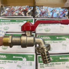 Vòi Nước Đồng Sanwa 27, Thân To, Chất Liệu Đồng Mạ Niken, Đầu Vòi Ren 3/4 Lắp Dây Máy Giặt, Size 27