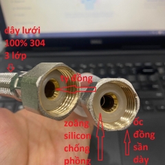 Dây Cấp Nước 40p Lưới Inox, Ốc Đồng Sần, Ty Đồng, Lưới Inox, Lắp Chậu Lavabo Và Bình Nóng Lạnh, Chịu Áp, Chịu Nhiệt