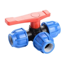Van Khoá 3 Đầu, Van Chữ Tê HDPE 32, Tay Đỏ Lệch