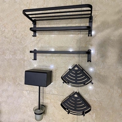 Bộ Phụ Kiện Nhà Tắm, 5 Món: Vắt Khăn Tắm 2 Tầng, Vắt Khăn Mặt, Giá 2 Tầng Đựng Dầu Gội, Lô Giấy Kín Đựng Giấy Vệ Sinh, Bộ Cây Cọ Bồn Cầuc Chất Liệu Inox 304 Mạ Nano Chống Xước, Chống Thấm