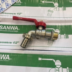 Vòi Nước Đồng Sanwa 27, Thân To, Chất Liệu Đồng Mạ Niken, Đầu Vòi Ren 3/4 Lắp Dây Máy Giặt, Size 27