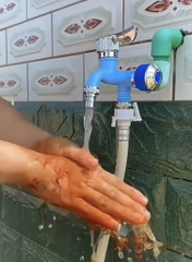 Vòi Nhựa Trắng, Tay Vặn Mạ Crom, Hai Đầu Vòi, Chân Ren Mạ Đồng Size 21, Lắp Dây MG/Dây Xịt