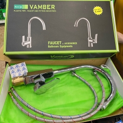 Vòi Rửa Bát 1 Lỗ Nóng Lạnh,  Vòi Cắm Chậu Rửa Bát Kèm 2 Dây Cấp, Đồng Mạ Crom, TSC