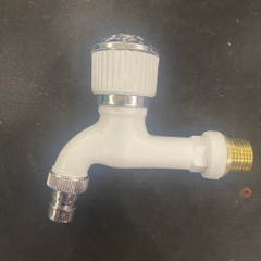 Vòi Nhựa Tay Vặn, Chân Mạ Đồng, Mõm Vòi Lắp Dây Máy Giặt, Size 21