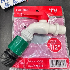 Vòi Nước Nhựa 27 TV, Vòi Nhựa Trắng Tay Cam, Tay Gạt Thông Minh 2 Chiều, Nhựa PVC,  Mõm Ren Rời, Mõm Lắp Nhanh Khớp Nối Dây Tưới, BH 24  Tháng Đổi Mới