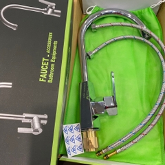 Vòi Rửa Bát 1 Lỗ Nóng Lạnh,  Vòi Cắm Chậu Rửa Bát Kèm 2 Dây Cấp, Đồng Mạ Crom, TD