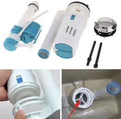 Bộ Phụ Kiện Xả Bồn Cầu Két Liền, Xả Nhấn, Lắp Két Nước Bệt Xí, Nắp Xanh, Bệt Khối Cột Cao 21 cm, Két Liền Thấp Xanh Trắng
