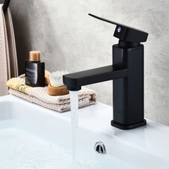 Vòi Chậu Sứ Thấp, Vòi Lavabo Nóng Lạnh, Chất Liệu Đồng, Sơn Tĩnh Điện Đen, Bao Gồm 2 Dây Cấp NL, 4002N - Đen