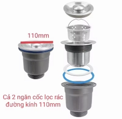 Bộ Xi Phông Cốc, Lắp Chậu Rửa Bát, 2 Hố Ống Thoát To, Thát Nước Nhanh, Chống Hôi