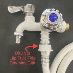 Vòi Nhựa Trắng, Tay Vặn Mạ Crom, Hai Đầu Vòi, Chân Ren Mạ Đồng Size 21, Lắp Dây MG/Dây Xịt